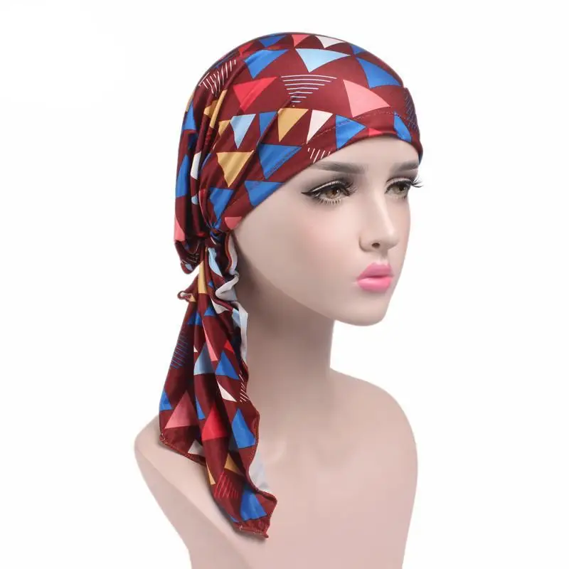 Модный женский шарф с цветочным принтом тюрбан головной убор шапки хиджаб головной платок мусульманская шляпа тюрбан химиотерапия шляпа бини банданы длинный хвост Новинка - Цвет: 05