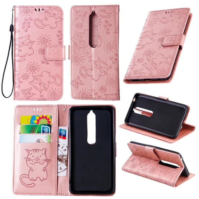 Dillon Guan Cat Leather Phone Cover For Nokia 6 Luxury flip Stand Silicone Case Coque For Nokia 5 8 6 2018 Wallet Case Fundas