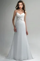 Wholesale - Chiffon and Satin A-line Backless Empire Wedding Bridal Dresses Spaghetti Straps with Handmade Flowers PA9953