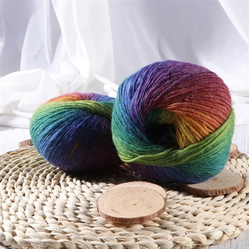 2pcs Colorful Rainbow Soft Wool Cotton Yarn Wool Yarn Knitting Yarn for