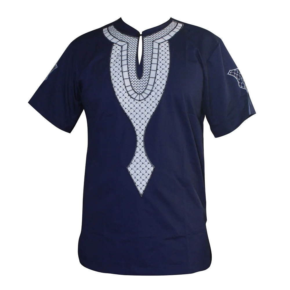 Dashikiage, 5 цветов, дизайн, Панафриканский стиль, унисекс, уникальная вышивка, Повседневная футболка классная одежда топы высокого качества - Цвет: Тёмно-синий