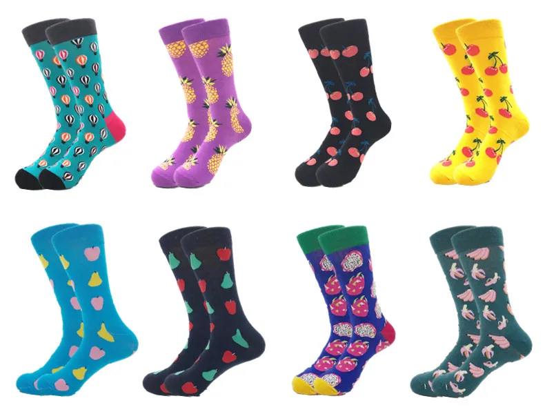 Качественные Брендовые мужские Happy Socks фрукты звезда шар бумажный кран 24 цвета смешные носки Повседневное хлопок Calcetines Largos Hombre