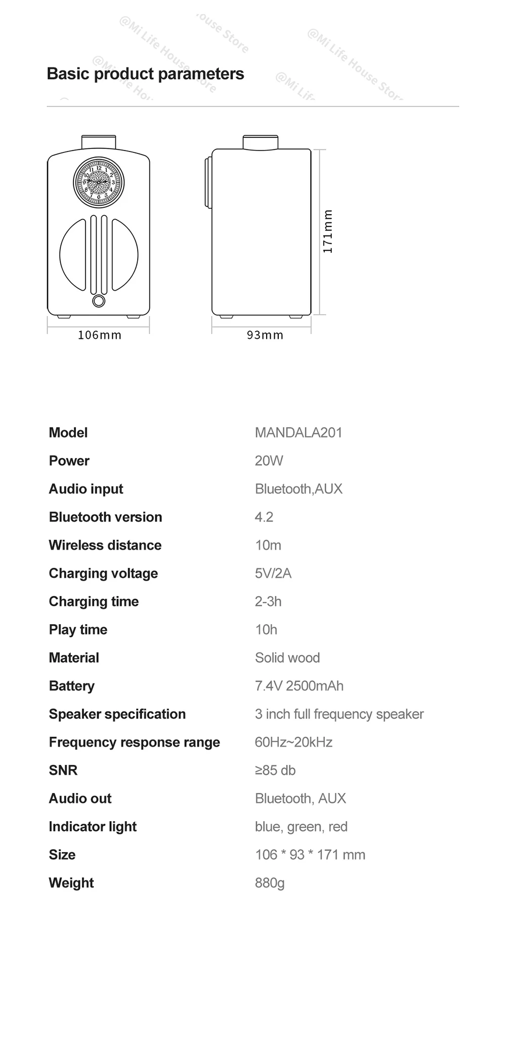 Xiaomi WISHALL Bluetooth беспроводной деревянный динамик 3D стерео HIfi аудио устройство со светящимися часами Поддержка Bluetooth, AUX