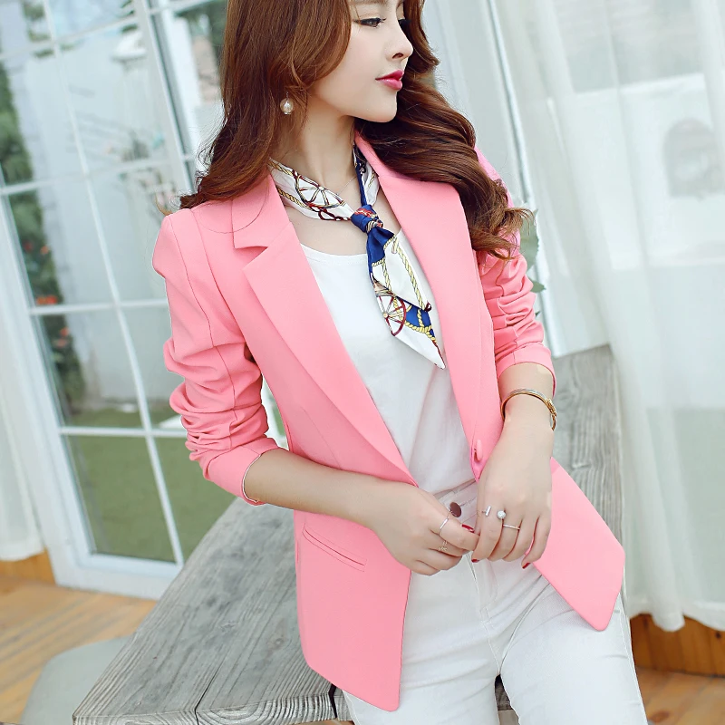 

New Pure Color Women's Fashion in Spring and Summer of 2019 Korean Edition Simple Long Sleeve Lady's Small Suit Suit