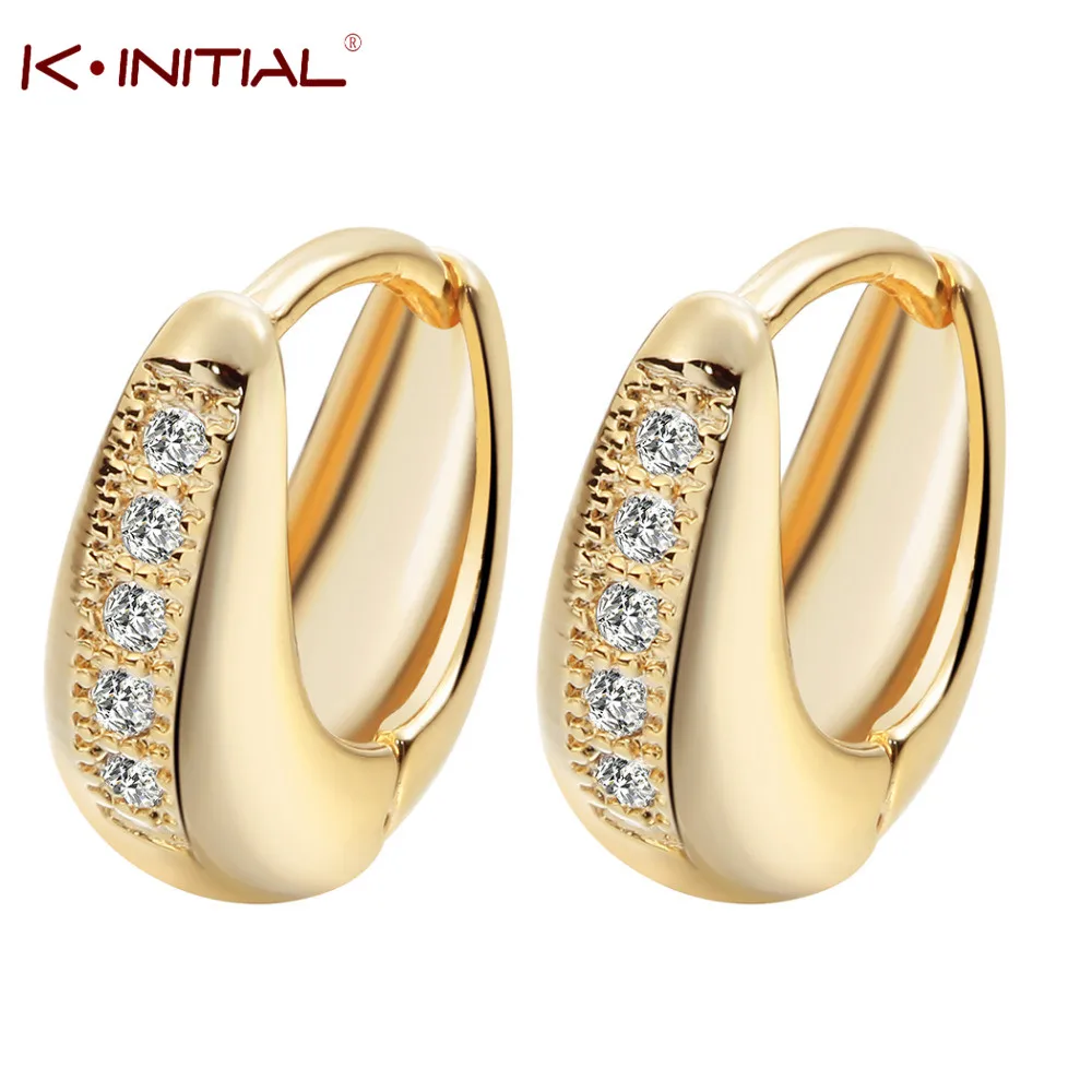 

Kinitial Huggie Round Earrings Women Engagement Sexy Ear Jewelry White Zircon Crystals Earring Bijoux A1168