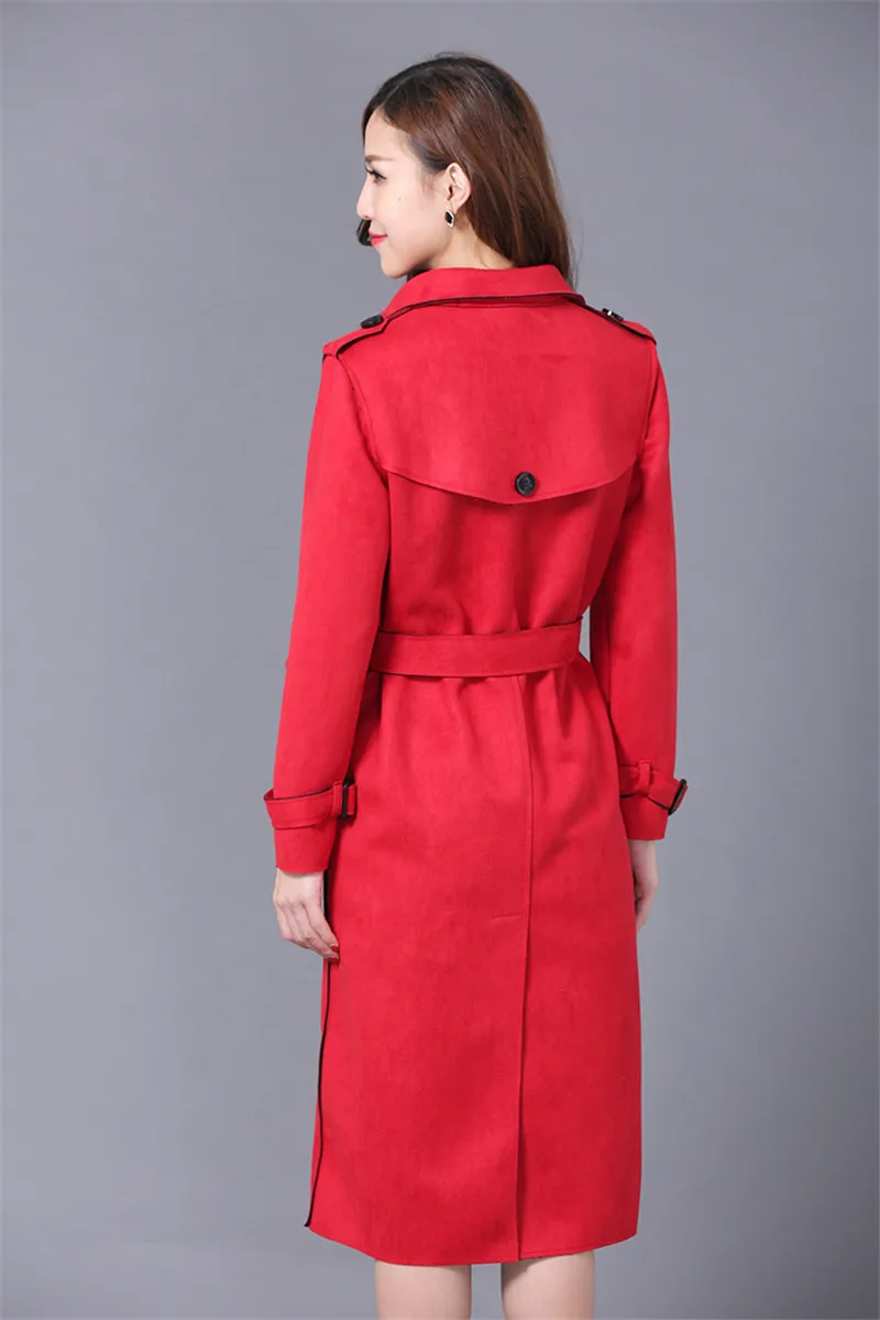 Замшевое пальто для женщин размера плюс 6XL, весенний двубортный Тренч, длинное пальто, ветровка, элегантная верхняя одежда C4057