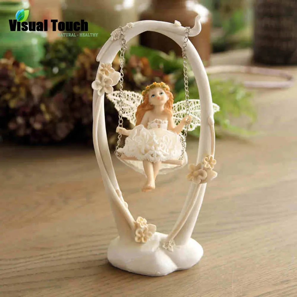 Tabletop Decoration Resin Craft Swing Girl Wing Angel Sculpture Home