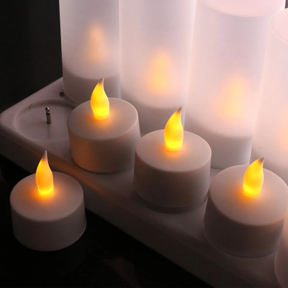 12PCS Rechargeable Flameless LED Tea Candle Light with Votives EU US Plug on