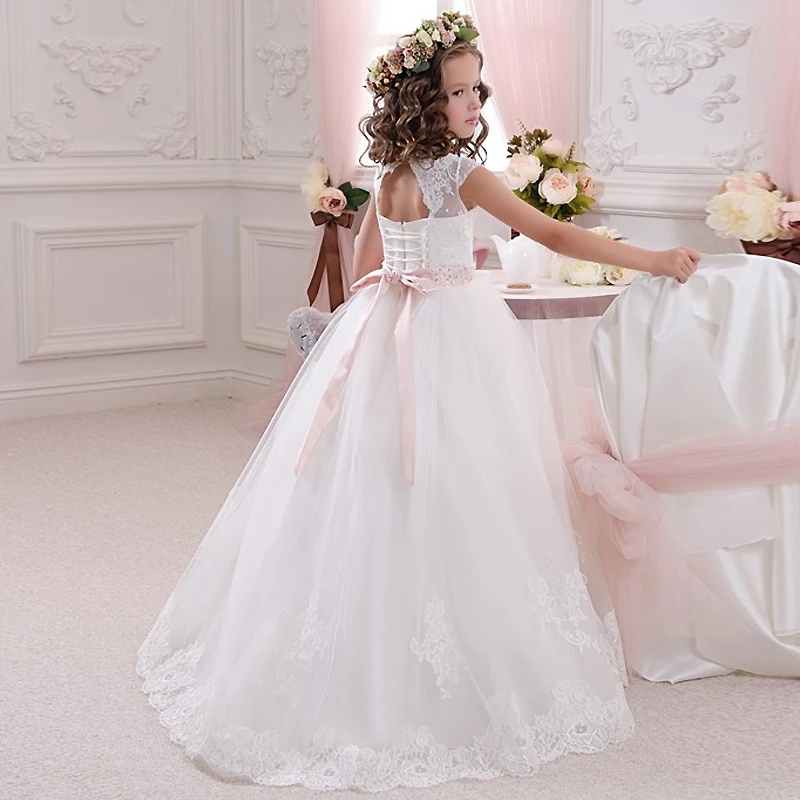 Реальная фотография платья для свадебных церемоний с кружевом айвори и белого цвета бальные платья длиной до пола для девочек платье для первого причастия платье принцессы на возраст от 2 до 14 лет модель года