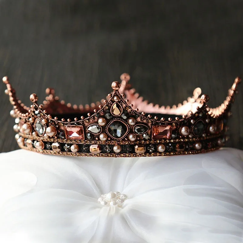 Billige FORSEVEN Braut Haar Schmuck Volle Kreis Perlen Perle Kristall Tiaras Kronen Diadem Kopfstück Frauen Hochzeit Haar Zubehör JL