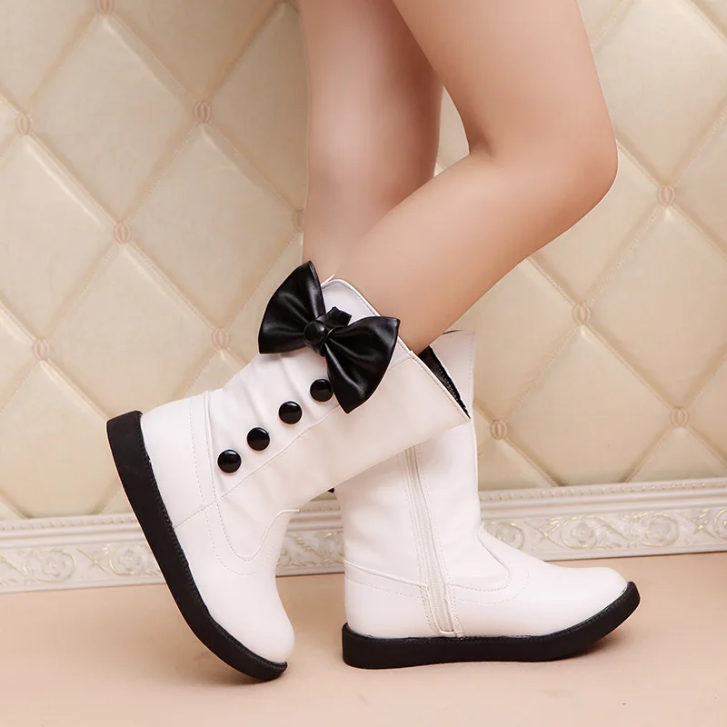 Boots Children's Shoes Mother & Kids winter children boots PU girl's fashion boots size 26-36 Mid-calf zipper red black white