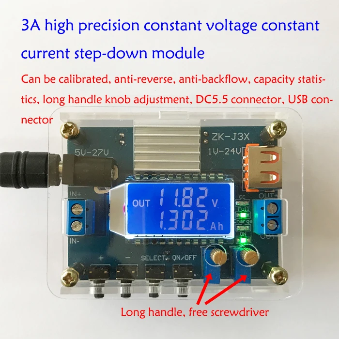 Высокая Точность DC понижающий преобразователь CC CV силовой модуль 1-24 В 3 А Регулируемый источник питания Емкость Вольтметр Амперметр