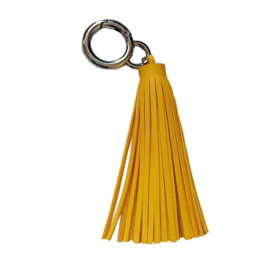 

Personalized 16cm Yellow Leather Tassel Keychain Silver Ring Bag Charm Hook Pendant Keyring Key holder Fob Women And Men Gift