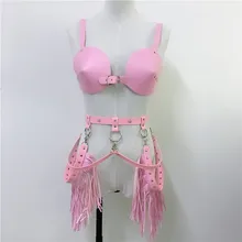 Готический кожаный ремень-подвязка, набор с металлическими заклепками, бюстгальтер, подвязка, Длинная кисточка, пояс на талии, Комплект подвязок из двух предметов, пояс для Рейв, праздничная одежда