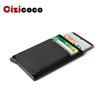 

2019 Business Credit Card Holder Men And Women Card Holder Metal RFID Aluminium Box Crazy Horse Leather Travel Card Wallet