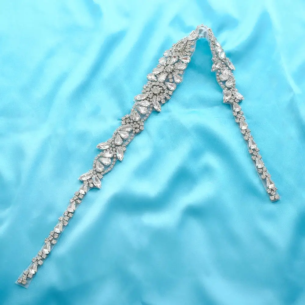 Серебряная ручная вышивка стразами пояс невесты Стразы Лента для свадебных платьев хрустальный свадебный пояс для свадебных подружек невесты платье A146S