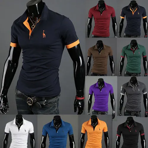

2014 New Spring 10 Color Brand Plus Size Giraffe Embroidery Casual Mens T Shirts Short-sleeves Fashion Slim Tee Clothes M-XXXL