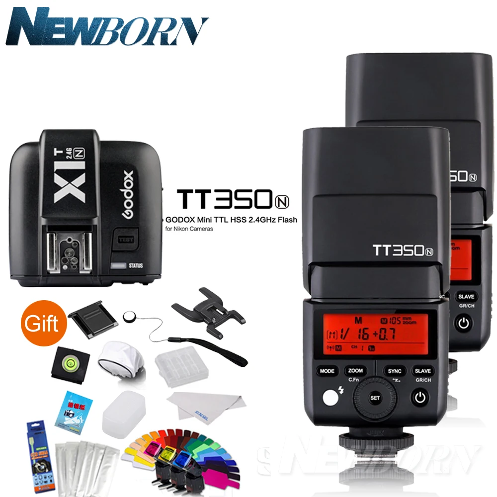 2 * Godox TT350N 4G HSS 1/8000s i TTL GN36 вспышка для камеры Speedlite + X1T N передатчик Nikon D3100 D3000 D810a D750