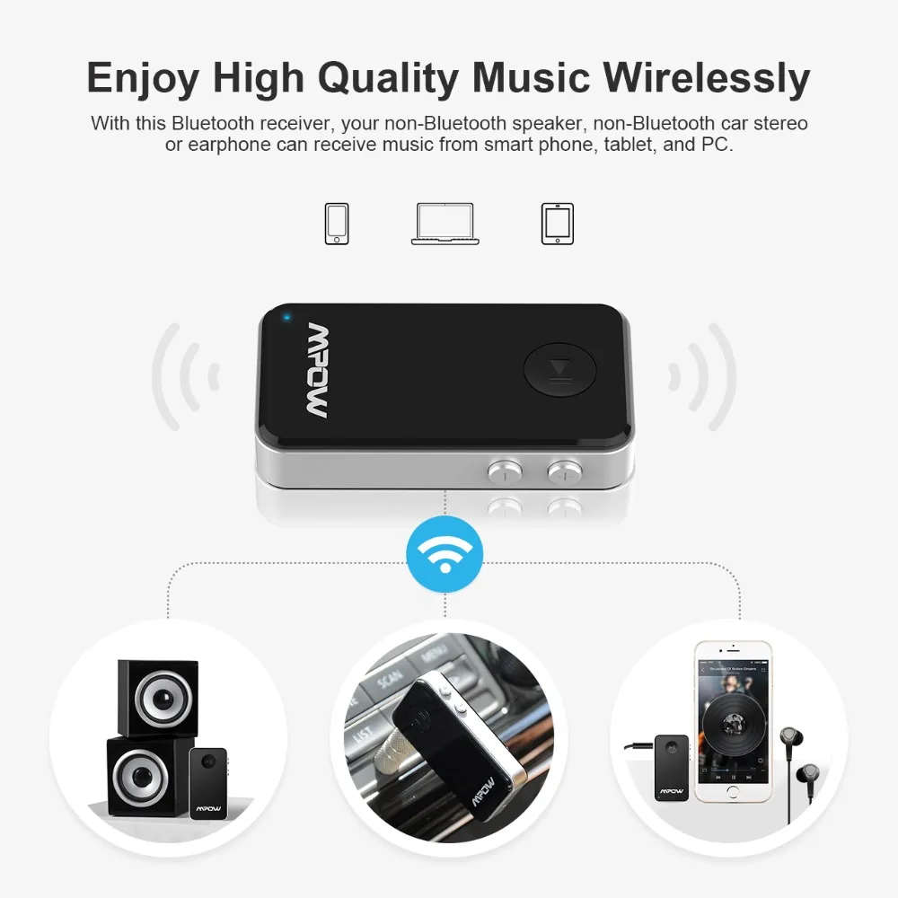 Mpow MBR1 мини беспроводной Bluetooth 4,0 стерео аудио музыкальный приемник с микрофоном для Aux громкой связи автомобиля/домашней системы