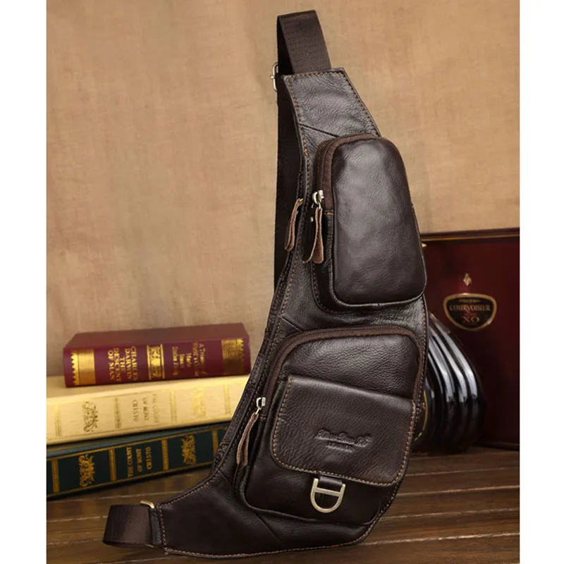 Men Genuine Leather Bag Messenger Shoulder Cross Body Bag Real Cowhide Vintage Men High Quality Sling Rucksack Chest Back Pack