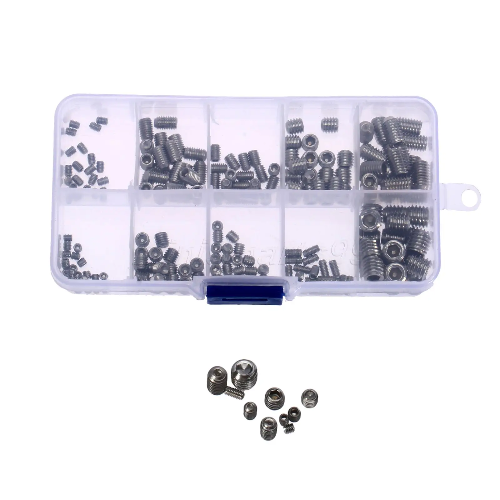 

200x Stainless M3 M4 M5 M6 M8 Screws Allen Head Socket hex head screw Grub Nut Grub Screw Assortment Cup Point Standoff with box