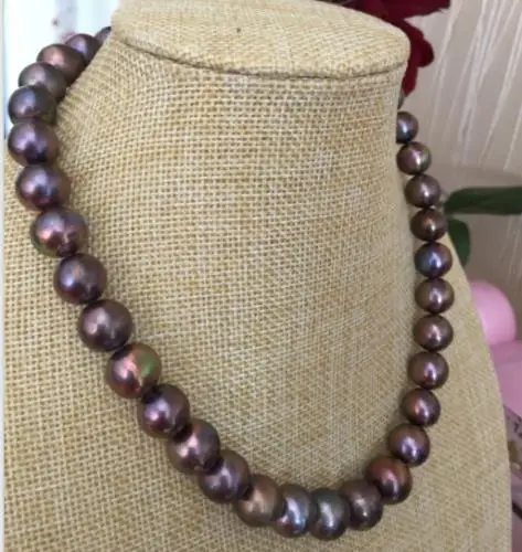 

free shipping stunning 10-11mm south sea round black red pearl necklace 18inch gold