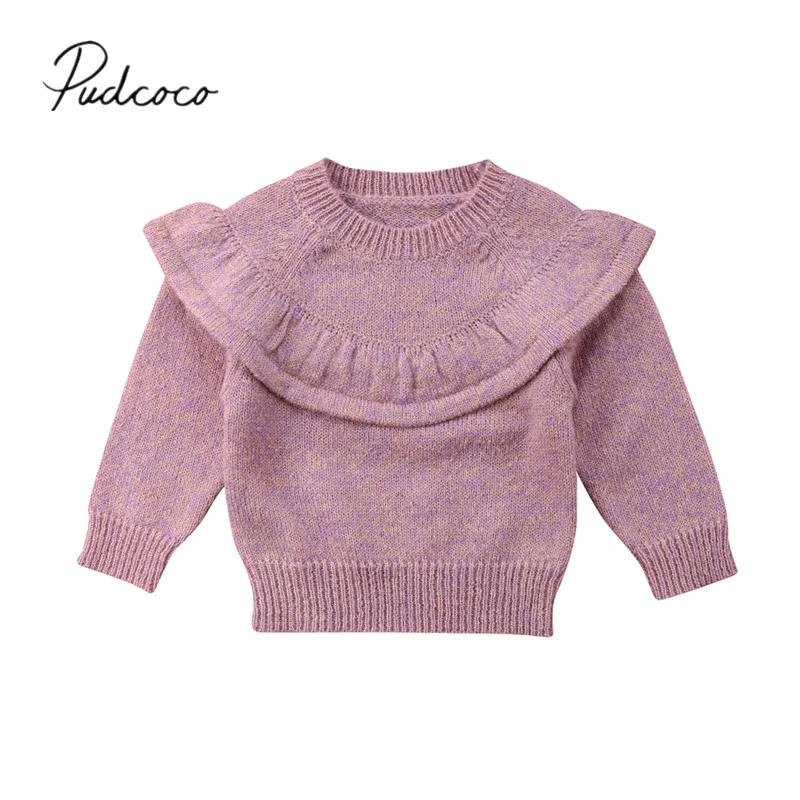 

2018 Brand New Autumn Winter Lovely Toddler Baby Girls Sweater Warm Tops Long Sleeve Solid Ruffles Pullover Tops Outfit 0-3Y