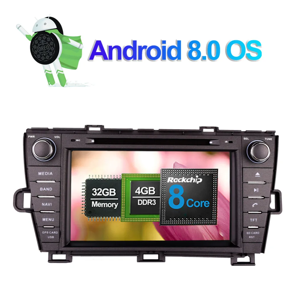 Discount Android 8.0 Octa Core 4GB RAM Car GPS Navigation Radio Stereo For Toyota Prius 2009- Right Hand Driving DVD Multimedia Player 3