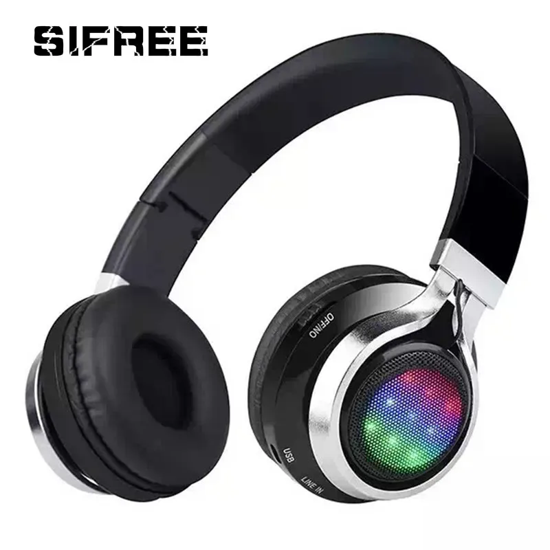 LED Light Glowing Stereo Casque Audio Bluetooth Headphone Wireless Big Headset Sport Earphone Mic TF FM For PC Phone