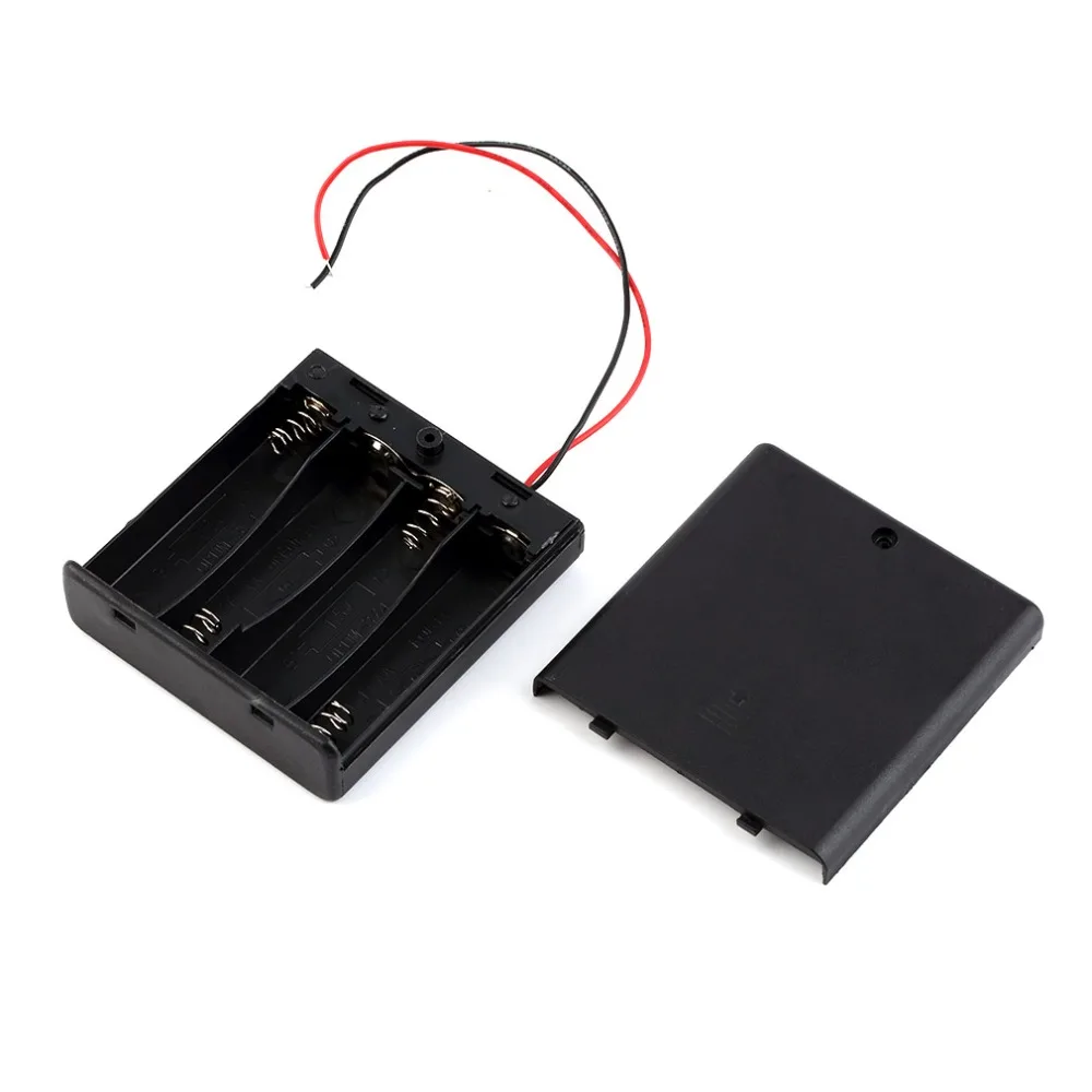 

New 2A Battery Storage Box Plastic Holder Cover Box with ON/OFF Switch & Wire Leads for 4pcs AA Batteries Black Wholesale