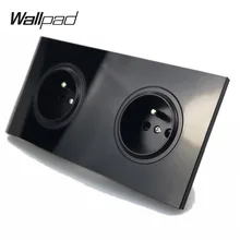 Настенная панель L6 черная двойная рамка из закаленного стекла французская розетка электрическая розетка 16А круглый дизайн