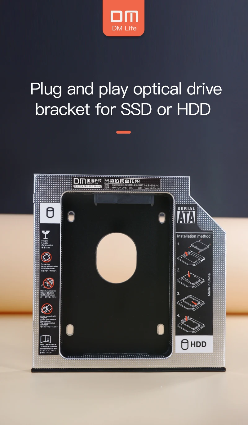 DM SSD адаптеры DW127s 12,7 мм Пластик Optibay SATA 3,0 коробка для жесткого диска корпус DVD адаптер 2,5 SSD 2 ТБ для ноутбука CD-ROM