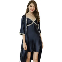 Женский халат, платье, наборы, атласная Вышивка, сплошной халат, домашний для женщин, удобный женский спальный костюм и халат, наборы US$9,9