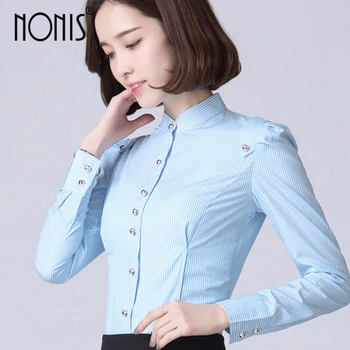 

Nonis 2017 new women blouse blusa feminina long sleeve cool striped shirt women Work wear female summer tops