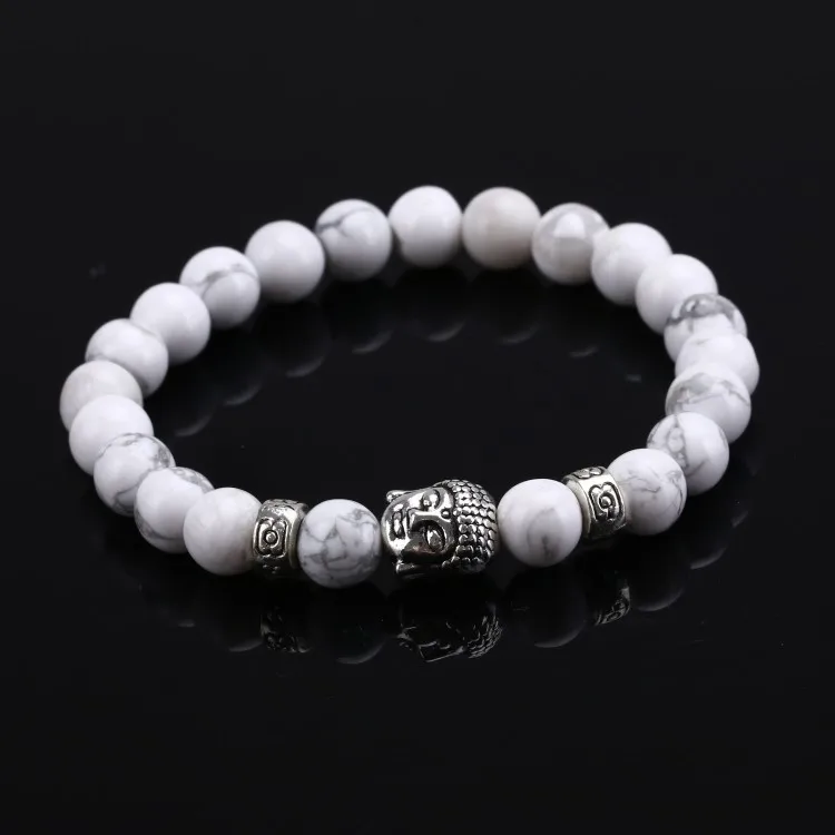 Натуральный камень Бусины Будда Браслеты для женщин и мужчин, серебряный Будда, черный лавовый браслет, браслеты