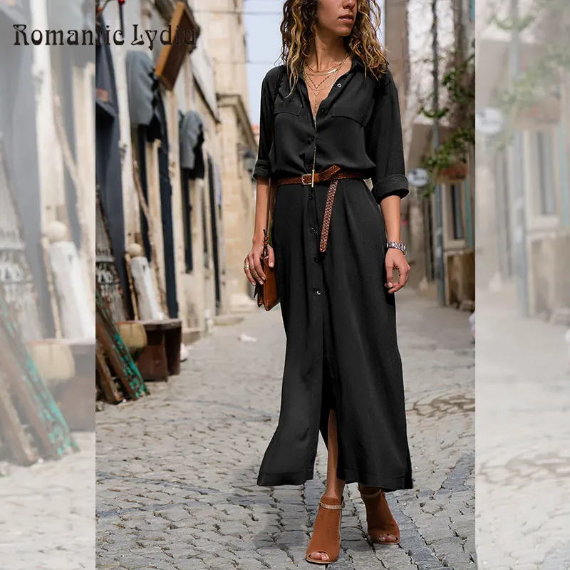 

Summer Autumn Vintage Single-breasted Romantic Dress Women 2019 New Elegant Half Sleeve V Neck Ankle-Length Long Party Dress