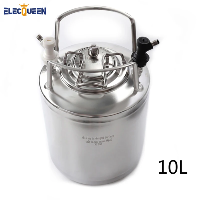 

10L 2.5 Gallon Cornelius Style Stainless Steel Beer OB Keg With Metal Handles + Ball Lock Disconnect Liquid(out) & Gas(in)