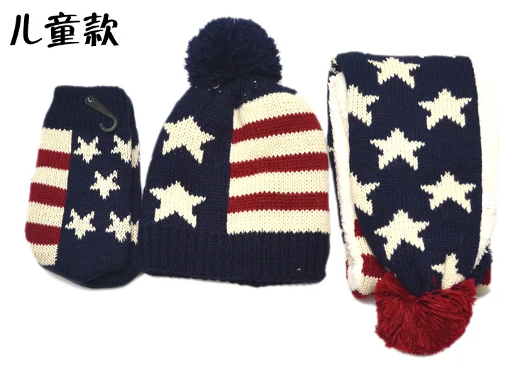 Шапка, сезон осень-зима новая звезда рис флаг шарф для взрослых три комплекта детей(шапка шарф перчатки