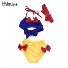 Горячая Распродажа, летний детский купальник, Белоснежка, принцесса, 2 предмета, купальный костюм для маленьких девочек, комплект с красным бантом, повязка на голову
