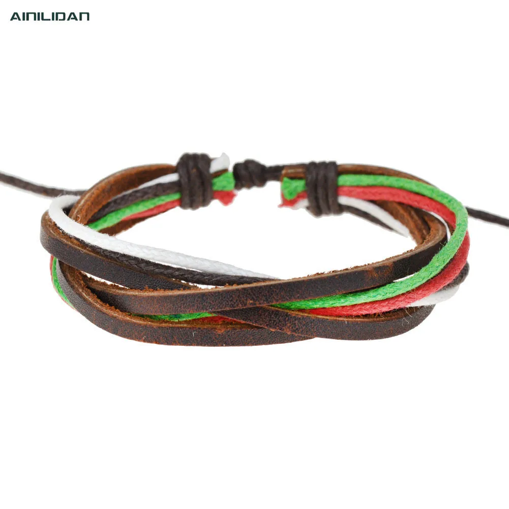 AINILIDAN Fashion Multi-layer Hand-woven Men's Leather Bracelets Handmade Colored Wax Rope Strand Bracelet Bangles | Украшения и
