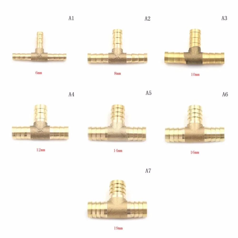 1 шт. 6-19 мм латунный Т-образный шланг Столярный кусок 3 способ топлива воды воздуха трубы тройник разъем