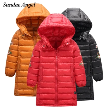 

Sundae Angel Parka For Girl winter Coat Hooded Embroidered Flowers Long Sleeve Down Cotton Padded Jacket Light Girls Outerwear