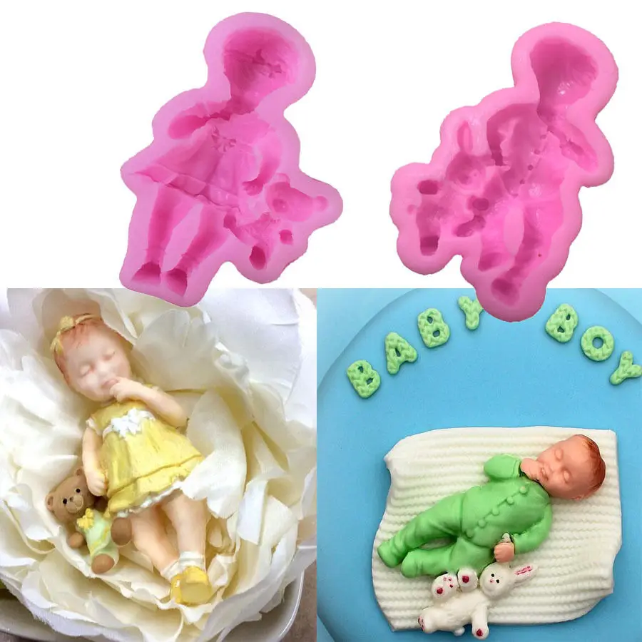 Lovely Baby Boy Girl Silicone Fondant Mold Cake Decorating Baking Mould Tools