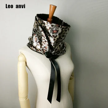 

Leo anvi newest winter scarf for women printing Leopard synthetic leather tube Ladies scaves fashion novelty ring scarf
