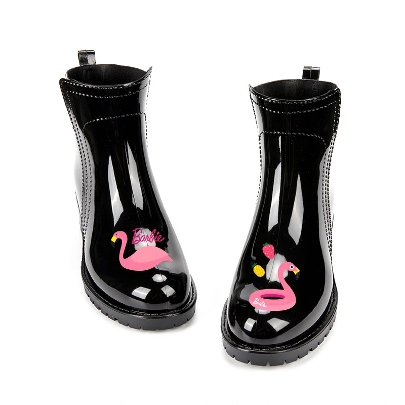 Розовые непромокаемые сапоги с Фламинго; Женская водонепроницаемая обувь из ПВХ без шнуровки с котом на каблуке; красивые непромокаемые сапоги; Damen; Женская Повседневная Милая обувь; Лидер продаж