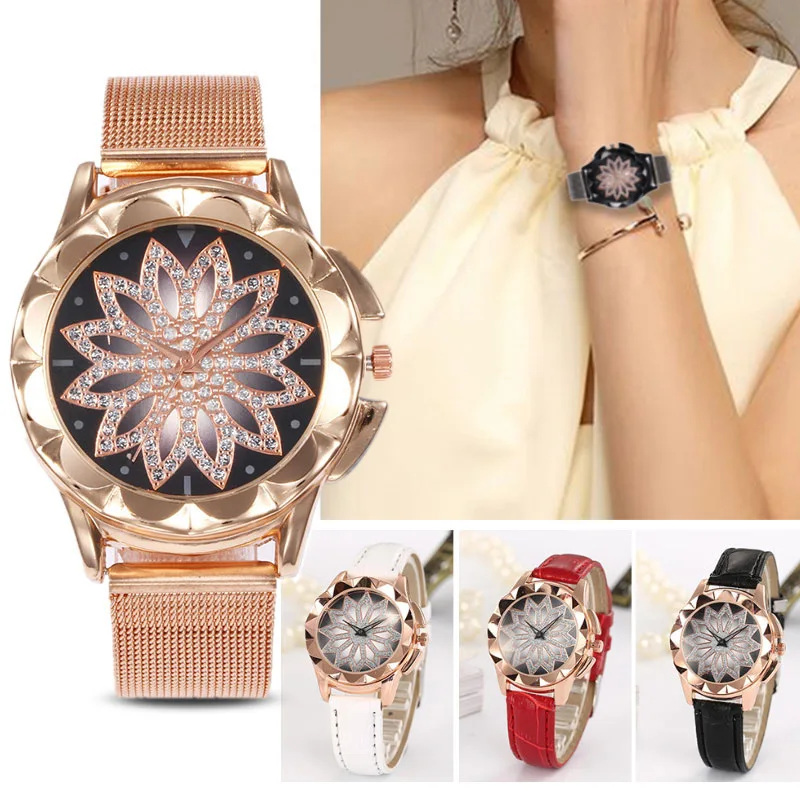 Модные роскошные женские часы с золотыми цветами и стразами наручные часы женские кварцевые часы Relogio Feminino reloj mujer