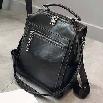 

BEAU-Women'S Backpack Pu Bag Girl Casual Large Capacity Multi-Function Retro Shoulder Bag