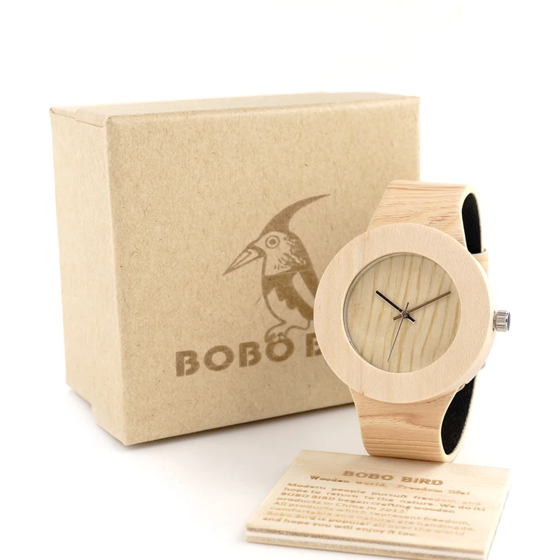 2017 Luxury Brand BOBO BIRD Watch Women Leather Band Wood Watches for Men and Women Wooden Wristwatches C-H12