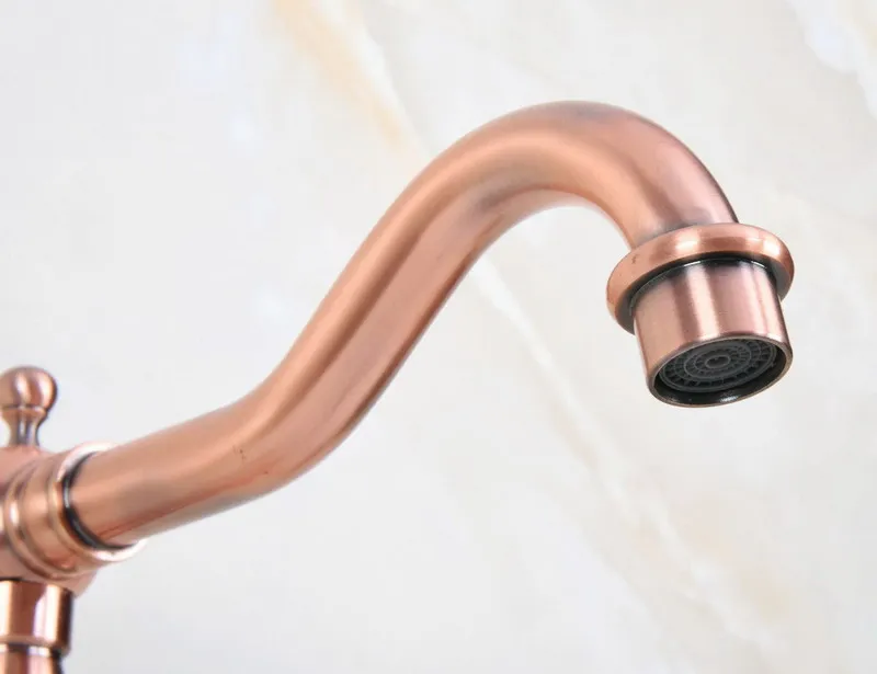Antique Red Copper Brass Dual Cross Handles Bathroom Kitchen Basin Sink Faucet Mixer Tap Swivel Spout Deck Mounted mnf619