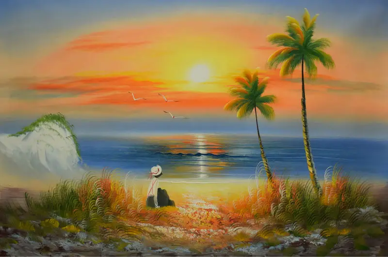 Peint à La main Paysage Marin Peinture À L'huile sur Toile